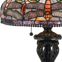 Benjara Tiffany Table Lamp With Metal Body And Dragonfly Design Shade, Multicolor