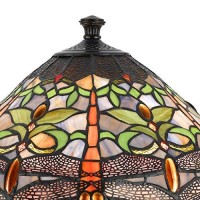 Benjara Tiffany Table Lamp With Metal Body And Dragonfly Design Shade, Multicolor