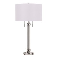 Benjara 60 X 2 Watt Metal And Acrylic Table Lamp With Fabric Shade, White And Silver