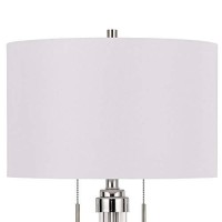 Benjara 60 X 2 Watt Metal And Acrylic Table Lamp With Fabric Shade, White And Silver