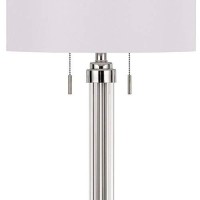 Benjara 60 X 2 Watt Metal And Acrylic Table Lamp With Fabric Shade, White And Silver