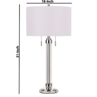 Benjara 60 X 2 Watt Metal And Acrylic Table Lamp With Fabric Shade, White And Silver