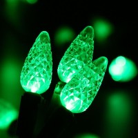 Brizled C5 Green Christmas Lights, 100 Led 33Ft Led Christmas Lights Outdoor, Connectable 120V Ul Certified Christmas Tree Lights Faceted Xmas Lights For Halloween Christmas Party Roof Room Decoration