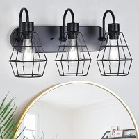 Mlambert 3-Light Industrial Bathroom Vanity Light, Vintage Metal Cage Wall Sconce, Rustic Farmhouse Wall Light Fixture, Wall Lamps For Bedroom, Living Room, Mirror Cabinet, Black (Bulb Not Included)