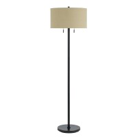 Benjara Metal Body Floor Lamp With Fabric Drum Shade And Pull Chain Switch, Black