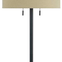 Benjara Metal Body Floor Lamp With Fabric Drum Shade And Pull Chain Switch, Black