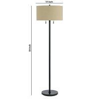 Benjara Metal Body Floor Lamp With Fabric Drum Shade And Pull Chain Switch, Black