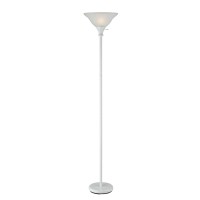 Benjara 3 Way Torchiere Floor Lamp With Frosted Glass Shade And Stable Base, White