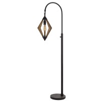 Benjara Tubular Metal Downbridge Floor Lamp With Wooden Accents, Black