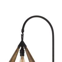 Benjara Tubular Metal Downbridge Floor Lamp With Wooden Accents, Black