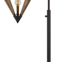 Benjara Tubular Metal Downbridge Floor Lamp With Wooden Accents, Black