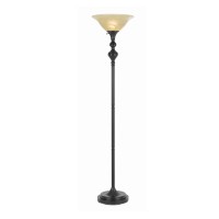 Benjara 3 Way Glass Shade Torchiere Floor Lamp With Metal Pedestal Base, Black