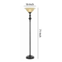 Benjara 3 Way Glass Shade Torchiere Floor Lamp With Metal Pedestal Base, Black