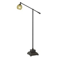 Benjara Metal Body Floor Lamp With Adjustable Arm And Textured Glass Shade, Black