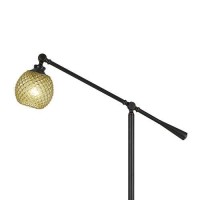 Benjara Metal Body Floor Lamp With Adjustable Arm And Textured Glass Shade, Black