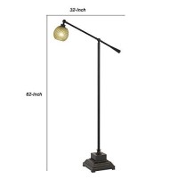 Benjara Metal Body Floor Lamp With Adjustable Arm And Textured Glass Shade, Black