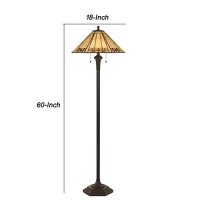 Benjara Polyresin Floor Lamp With Glass Shade And Pull Chain Switch, Black