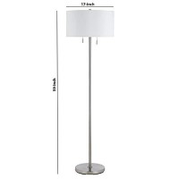 Benjara Metal Body Floor Lamp With Fabric Drum Shade And Pull Chain Switch, Silver