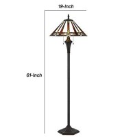 Benjara Flared Glass Shade Floor Lamp With Pattern And Stalk Support, Multicolor