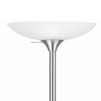 Benjara 3 Way Torchiere Floor Lamp With Frosted Glass Shade And Stable Base, White