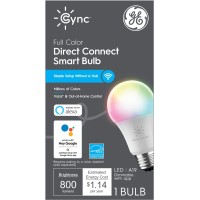 Ge Lighting Cync Smart Full Color A19 Led Light Bulb, 60W Replacement, Bluetooth/Wi-Fi Enabled, Alexa + Google Home Compatible Without Hub, 1-Pack (Packaging May Vary)