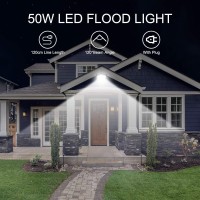 Royana 50W Led Flood Light Outdoor With Plug, 6000K 5000Lm Super Bright Security Light, Ip65 Waterproof Led Work Lights, Portable Daylight White Floodlight Spotlight For Yard Garden Court Lawn