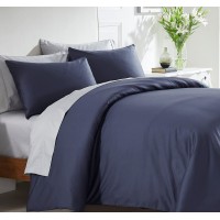 California Design Den 100 Real Cotton Duvet Cover - Premium 400 Thread Count, Comforter Cover, Smooth Sateen Weave, Button Closure And Corner Ties (1 Piece, Indigo Navy Blue, Queen)