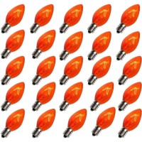 Romasaty 25 Pack C7 Orange Halloween Replacement Bulbs C7 Clear Outdoor String Light Replacement Bulbs, C7/E12 Candelabra Base, 5 Watt