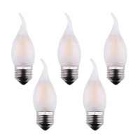 Opalray C35 6W(60W Incandescent Replacement) Led Candelabra Bulb, Led Filament Bulb With E26 Medium Base, Soft Warm White Light, Eye-Protect Frosted Glass Housing, Dimmable, Flame Tip, 5-Pack