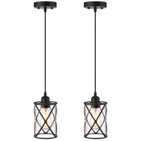 Osimir Industrial Pendant Light, 2 Pack Mini Glass Pendant Light For Kitchen, Cage Pendant Lighting In Black Finish With Clear Glass, Adjustable Length, Ch9176-1-2Pk