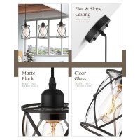 Osimir Industrial Pendant Light, 2 Pack Mini Glass Pendant Light For Kitchen, Cage Pendant Lighting In Black Finish With Clear Glass, Adjustable Length, Ch9176-1-2Pk