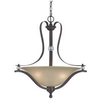 Benjara 3 Bulb Bowl Style Glass Pendant Fixture With Metal Frame, Gray And Bronze