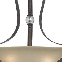 Benjara 3 Bulb Bowl Style Glass Pendant Fixture With Metal Frame, Gray And Bronze