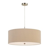 Benjara 60W X 3 Drum Shade Pendant Fixture, Beige And Silver