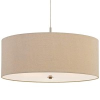 Benjara 60W X 3 Drum Shade Pendant Fixture, Beige And Silver