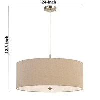 Benjara 60W X 3 Drum Shade Pendant Fixture, Beige And Silver