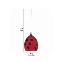 Benjara Bm223552 Dome Shaped Glass Shade Pendant Lighting With Cord, Red And Black