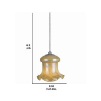 Benjara Bm223548 Bell Design Glass Shade Pendant Lighting With Cord, Beige And Silver