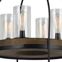 Benjara Bm225621 Two Tier Pendant Fixture With Round Wooden And Metal Frame, Brown And Black