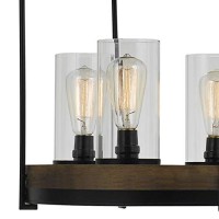 Benjara Bm225621 Two Tier Pendant Fixture With Round Wooden And Metal Frame, Brown And Black