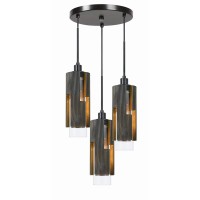 Benjara 60 X 3 Watt Metal Pendant Fixture With Wood And Glass Shade, Black