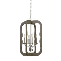 Benjara Wooden Cut Out Design Frame Pendant Fixture With Chain, Distressed Brown