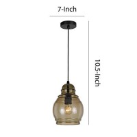 Benjara Round Glass Shade Pendant Lighting With Canopy And Hardwired Switch, Gray