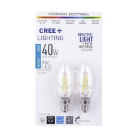 Cree Lighting B11 Clear Glass Filament Candelabra 60W Equivalent Led Bulb, 500 Lumens, Dimmable, Daylight 5000K, 25,000 Hour Rated Life, 90+ Cri, Good For Enclosed | 2-Pack