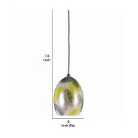 Benjara Bm223587 Oval Shade Pendant Lighting With Wave Pattern, Set Of 4, Yellow And Silver