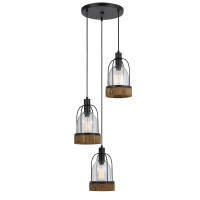 Benjara 60 X 3 Watt Metal And Wood Pendant With Glass Encasing, Brown And Black