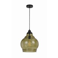 Benjara 60 Watt Metal Frame Pendant With Rippled Glass Shade, Beige And Black