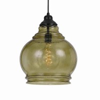 Benjara 60 Watt Metal Frame Pendant With Rippled Glass Shade, Beige And Black