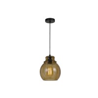 Benjara Round Glass Shade Pendant Lighting With Canopy And Hardwired Switch, Brown