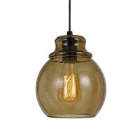 Benjara Round Glass Shade Pendant Lighting With Canopy And Hardwired Switch, Brown